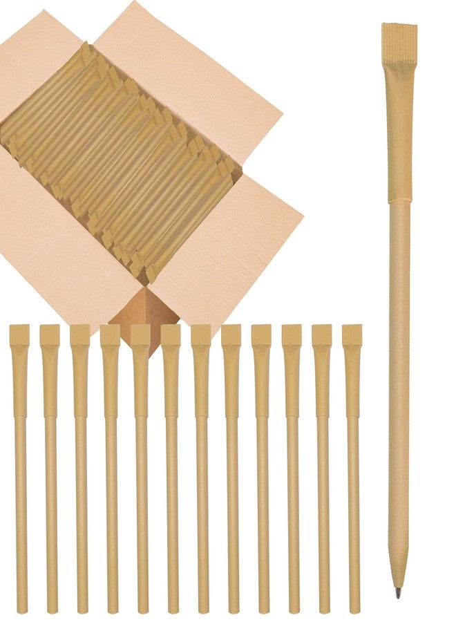 lyforx 100pcs Kraft Paper Barrel Writing Pen Eco-Friendly Pens Cardboard Pens Black Ink - Image 1